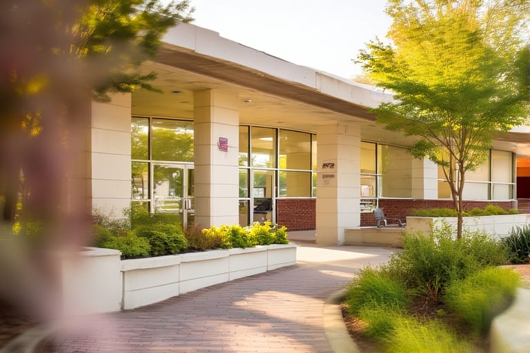 MediCare Clinic exterior with modern building and landscaping